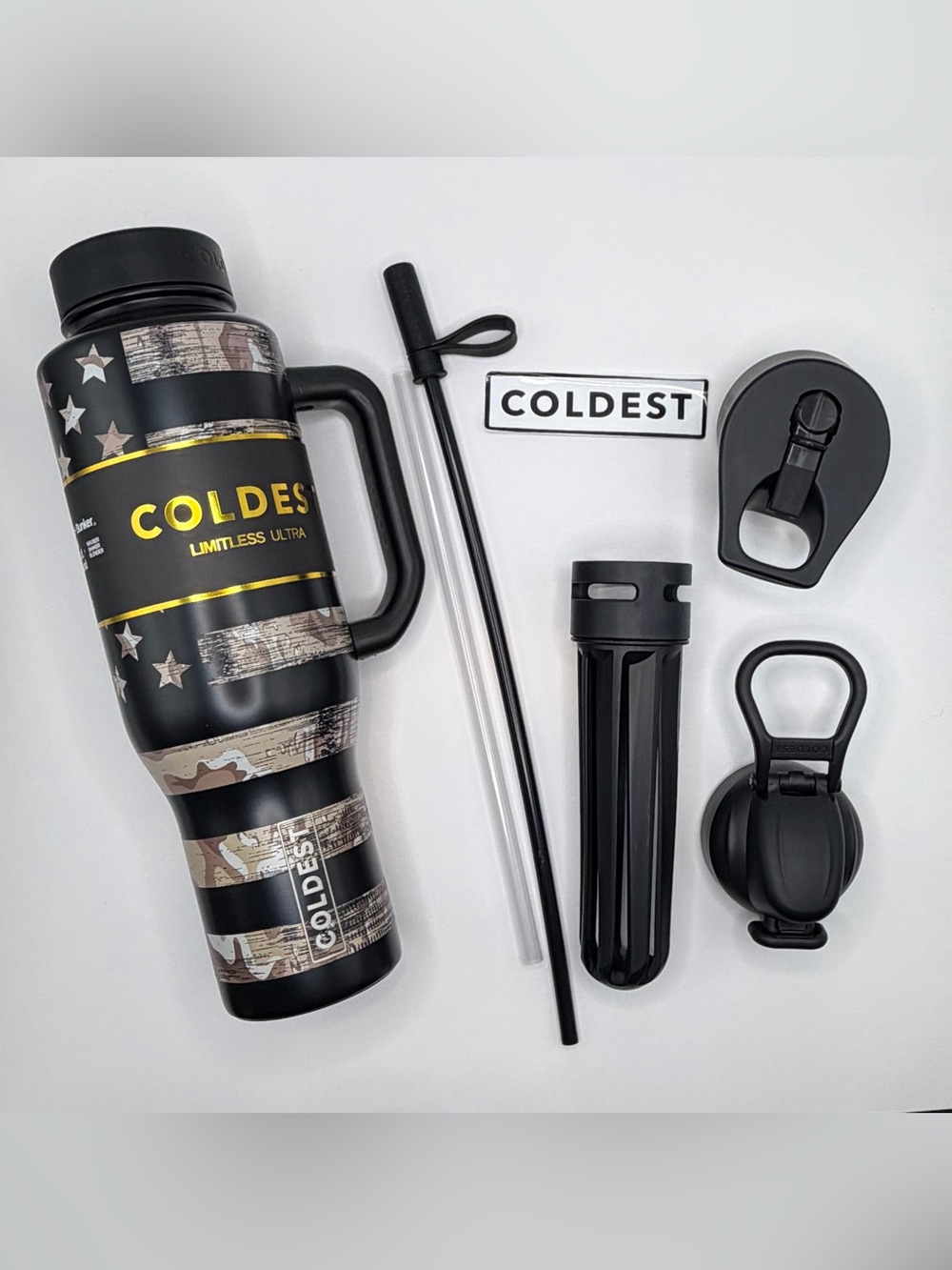 Coldest Limitless Camouflage Flag Black & Camo Insulated Travel Tumbler 46oz